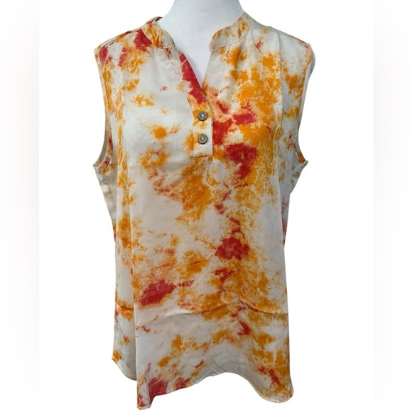 Women’s Cure Sleeveless top in orange pink & ivory Size medium Hi-Lo EUC - Picture 2 of 9